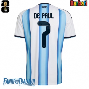 Argentina Rodrigo De Paul #7 Tricou Fotbal Replică Mondial 2026 Barbati Acasa